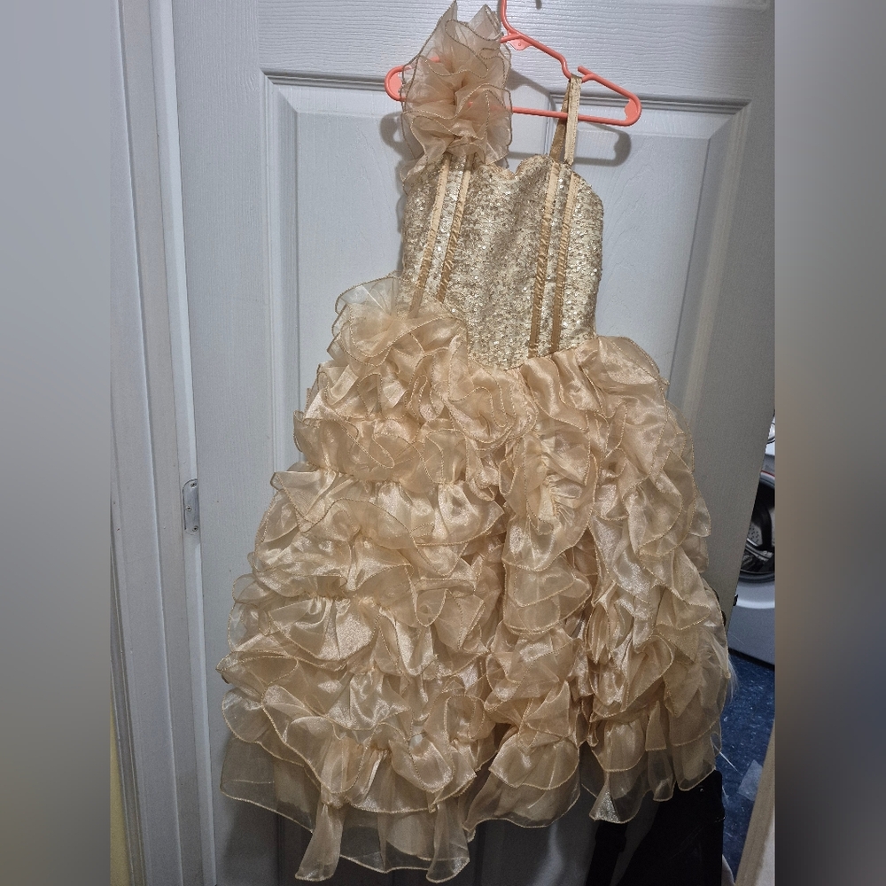 Gold Sequin & Ruffle Formal Dress